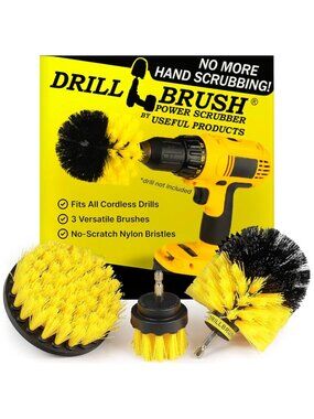Drillbrush Power Scrubber 3-Piece Drill Cleaning Brush Set Yellow Medium NWT